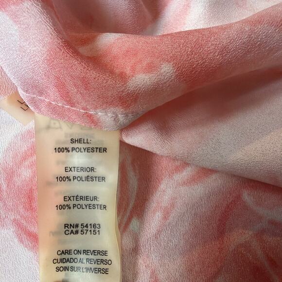 Karl Lagerfeld Paris Pink Floral Blouse Roll Tab Sleeves Size Large - Picture 6 of 8